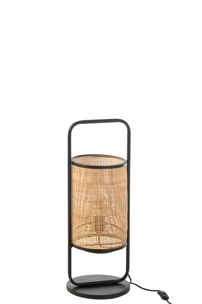 Lamp Op Voet Elton Metaal/Riet Zwart/Natuurlijk Klein