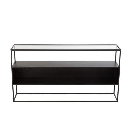 Consoletafel Vierkant Metaal/Glas Zwart