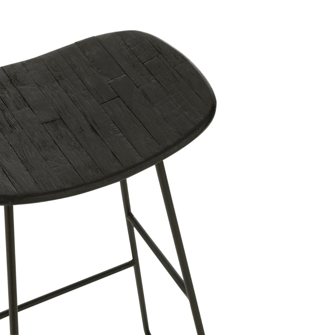 Barkruk Rechthoekig Recycle Teak Zwart Groot