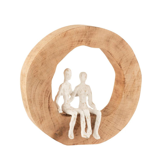 Figuur Paar Zittend Mangohout/Aluminium Natuurlijk/Wit