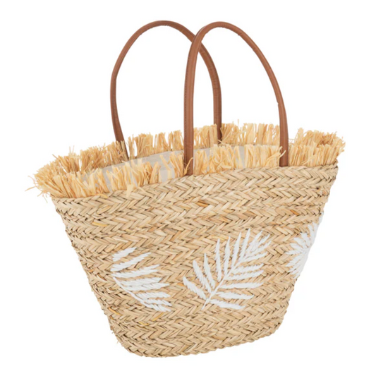 Strandtas Blad Jute Natuurlijk/Wit