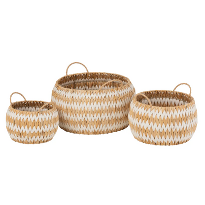 Set van 3 manden Lys rond plat gras natuurlijk/wit