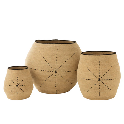 Set van 3 manden Ster Gestippelde Lijnen Zeegras Natuur/Zwart