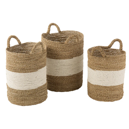 Set van 3 manden Zeegras Wit/Natuurlijk