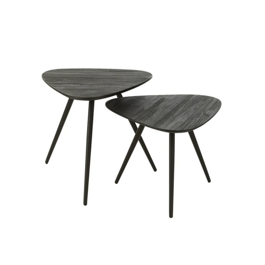 Set van 2 tafels Driehoek Recycle Teak Zwart