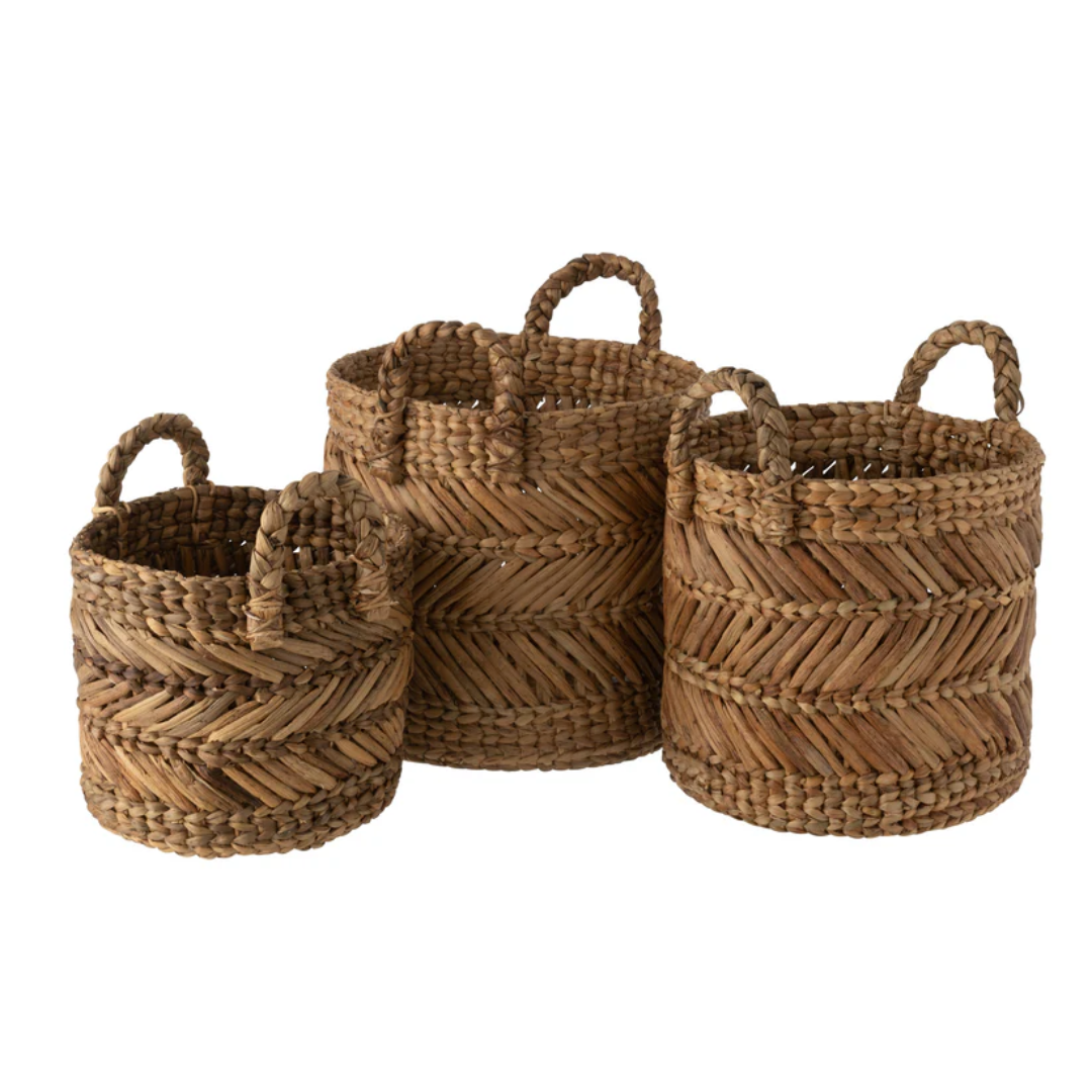 Set van 3 manden gevlochten van raffia natuurlijk