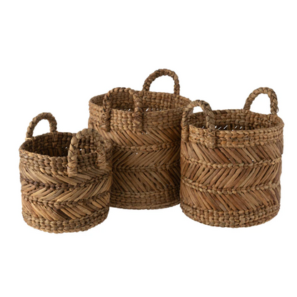 Set van 3 manden gevlochten van raffia natuurlijk