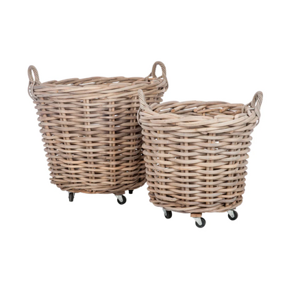 Set van 2 manden rond + handvat riet natuurlijk 75x60cm