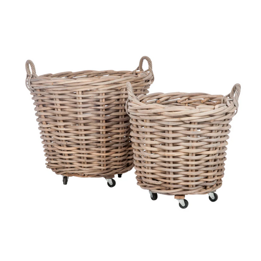 Set van 2 manden rond + handvat riet natuurlijk 75x60cm
