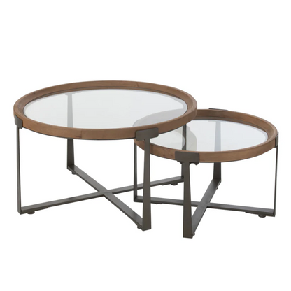 Set van 2 salontafels Luki Glas/Vurenhout Natuur/Zwart