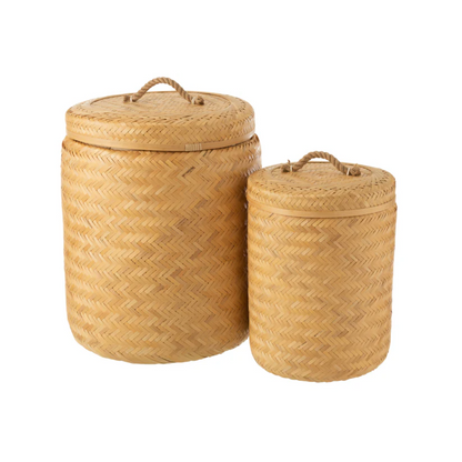 Set van 2 opbergmanden rond bamboe natuurlijk