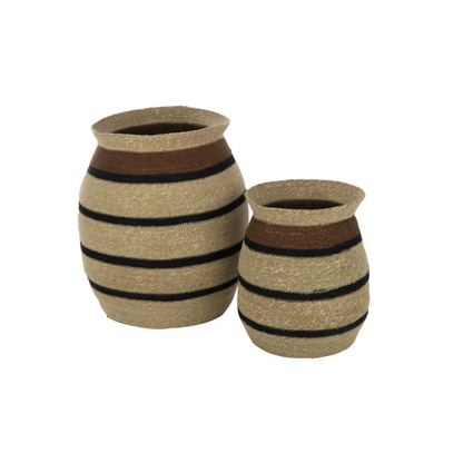 Set van 2 manden rond gestreept Marie zeegras bruin zwart