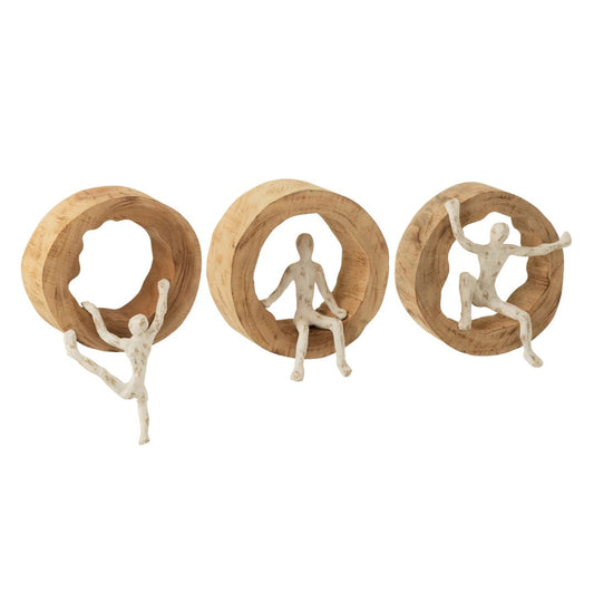Muurdecoratiefiguur Klimmend Mangohout/Aluminium Natuurlijk/Wit Assortiment Van 3