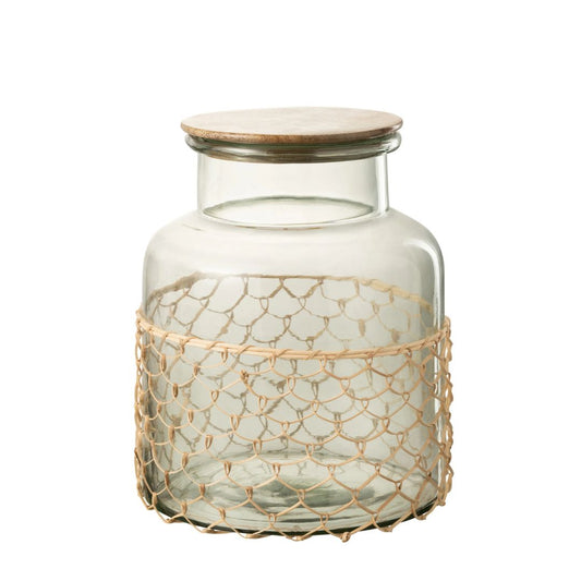 Voorraadpot beige geweven riet transparant groot