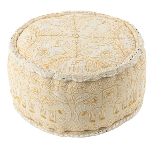 Pouf Ronde Olifanten+Spiegels Katoen Crème/Goud Groot