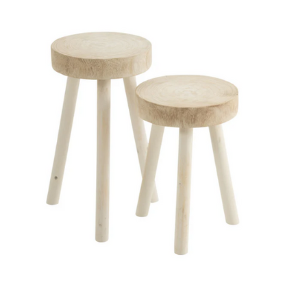 Set van 2 krukjes Paulowniahout wit