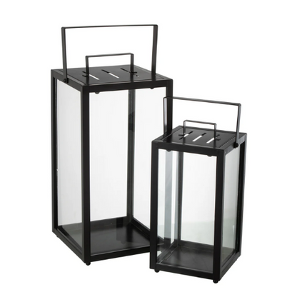 Set van 2 lantaarns rechthoekig Alo-ijzer/glas zwart