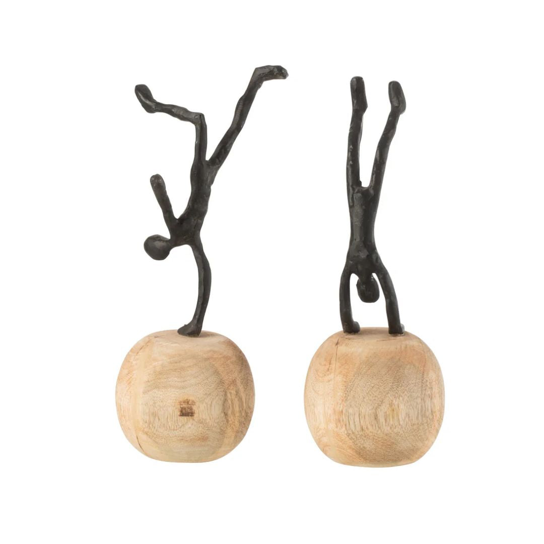 Figuur Staand Op Voet Mangohout/Aluminium Zwart Assortiment Van 2