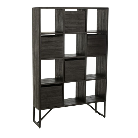 Kast met laden van gerecycled teakhout in het zwart.