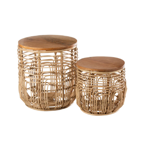 Set van 2 bijzettafels Ellen Rattan Natuurlijk