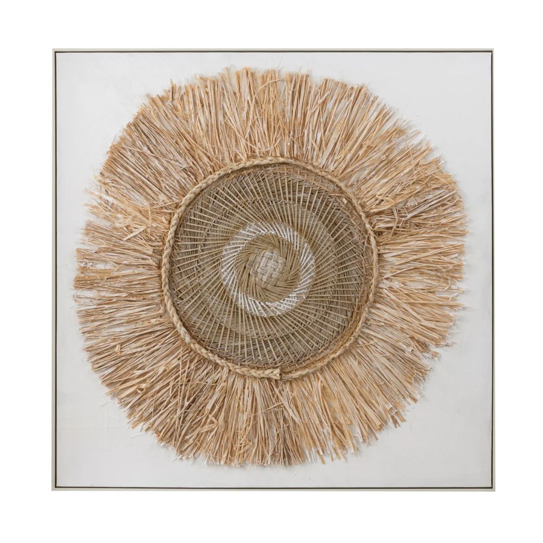 Kunst Ibiza Cirkel Canvas/Schilderij Crème/Wit Groot