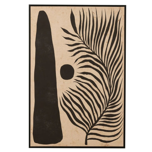 Kunstwerk Blad Abstract Hout/Canvas Bruin/Zwart