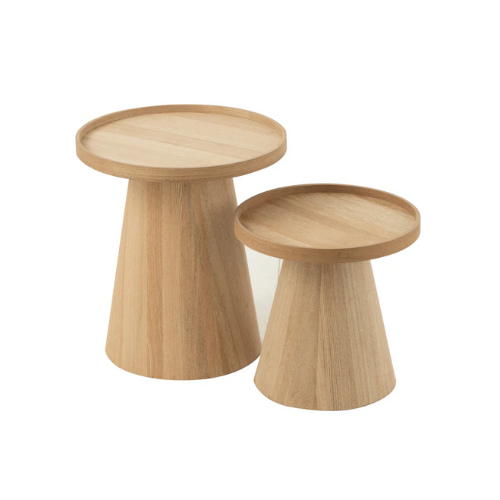 Set van 2 bijzettafels rond + randen hout natuurlijk