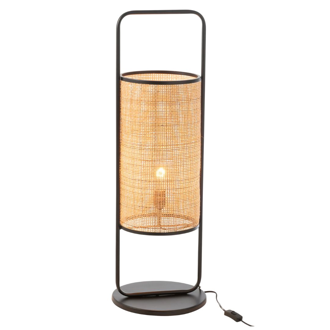 Lamp Op Voet Elton Metaal/Riet Zwart/Natuurlijk Groot